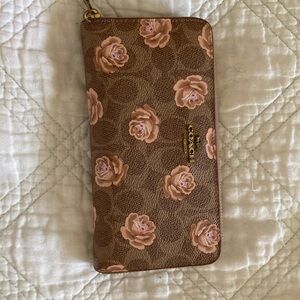 Coach Tan and Pink Floral Women's Wallet